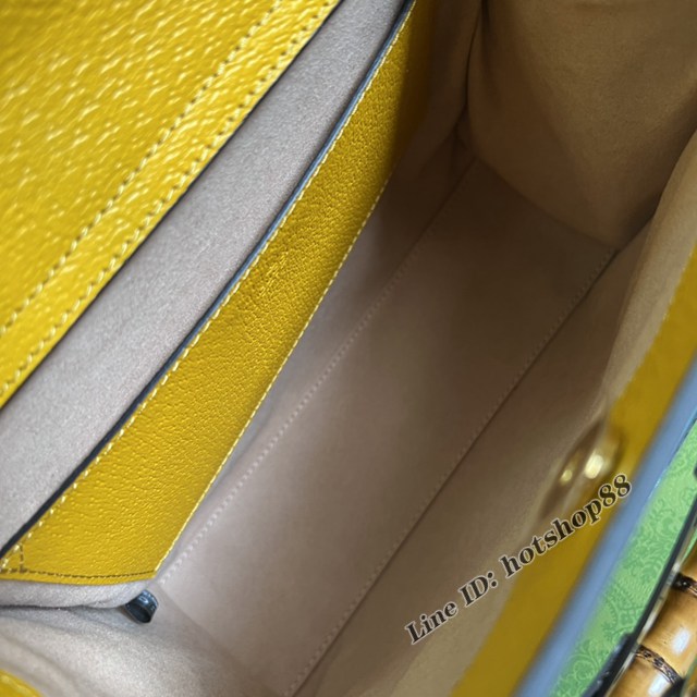 Gucci官網2022新款兩根霓虹色扣帶女包 古馳原廠皮竹節中號手提托特包702721 gqy4674